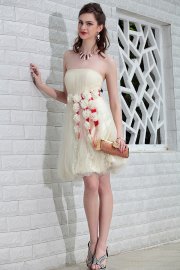 Sassy Strapless Knee Length Rosettes Prom Dress
