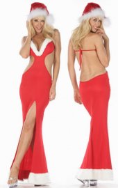 Christmas Costumes Sexy Open Back Red Gown