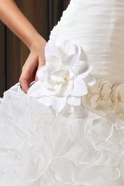 Royal Strapless Ruffled Mermaid Wedding Gown with Brush Train
