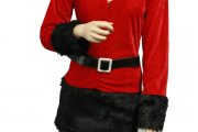 Christmas Costume Long Sleeve V-Collar Black Velour Santa Dress
