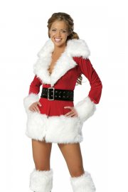 Christmas Costume Warm Long Sleeve Velour Santa Dress