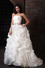 Deluxe Strapless Ruffled Organza Wedding Gown