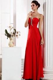 Sexy Red Strapless Full Length Evening Gown