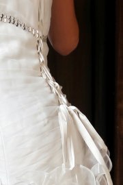 Strapless Ruffle Mermaid Wedding Gown with Brush Train
