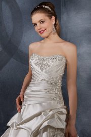 Court Train Beaded Satin Ivory Wedding Gown