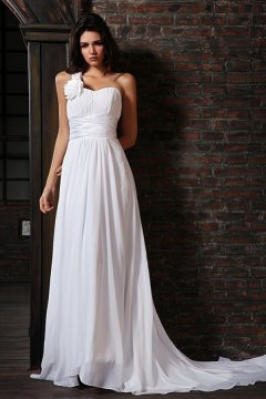 Feminine and Gorgeous One Shoulder Wedding Gown with Brush Train