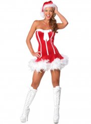 Christmas Costume Strapless White Stripe Santa Suits