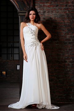 Luxe One Shoulder Wedding Dress with Mini Train