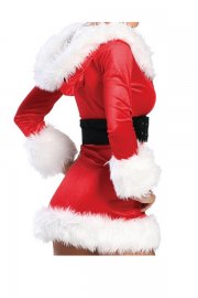 Christmas Costume Hooded White and Red Slim Fit Sexy Santa Dress