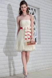 Sassy Strapless Knee Length Rosettes Prom Dress
