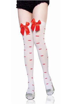 Accessory Red Lips Print Thigh High Stockings