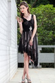Feminine Black Tulle Cocktail Dress