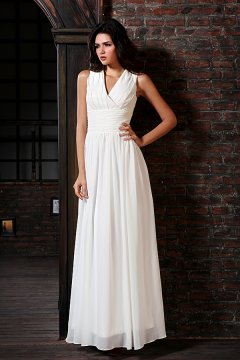 Elegant Full Length V-neck Chiffon Wedding Dress