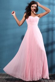 Stunning Full Length Pink Pleated Prom Dress