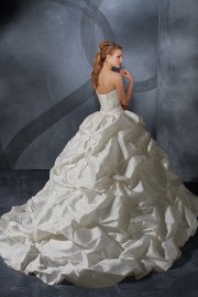 Brush Train Floral Satin Ivory Wedding Gown