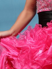 Vibrant Strapless Ruffled Ball Gown