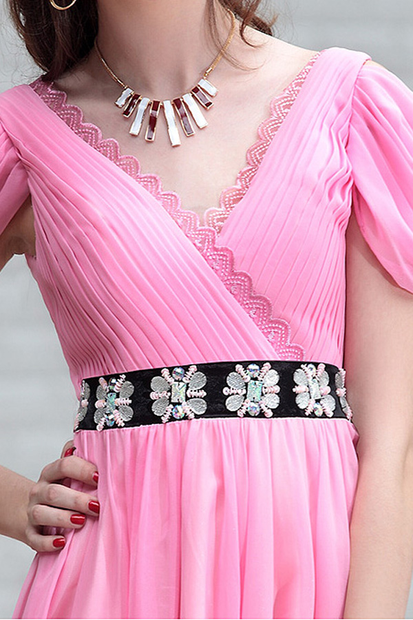 Gorgeous Knee Length Pink Chiffon Cocktail Dress - Click Image to Close
