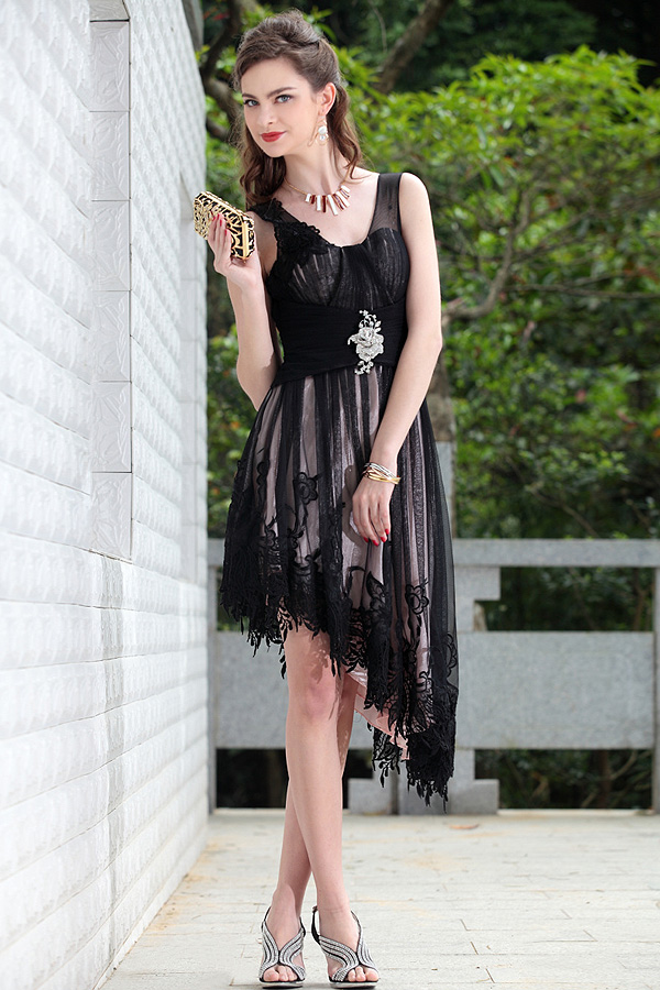Feminine Black Tulle Cocktail Dress - Click Image to Close