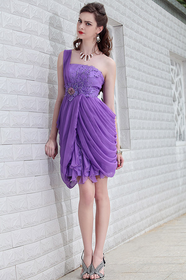 Amazing Lilac One Shoulder Chiffon Dress - Click Image to Close