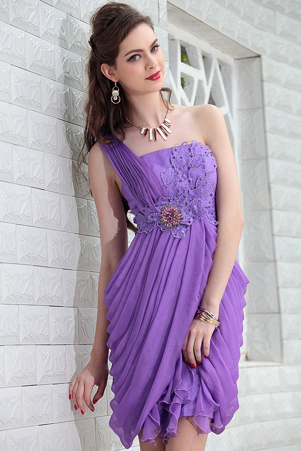 Amazing Lilac One Shoulder Chiffon Dress - Click Image to Close