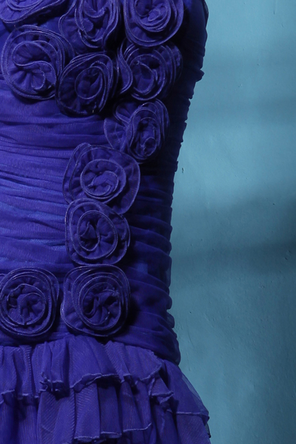 Vivid Royal Blue Rosettes Tiered Short Dress - Click Image to Close