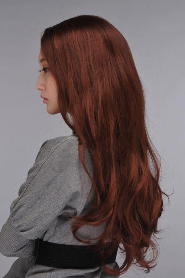 Glamorous Maroon 80% Human Hair Curly Long Wig - Click Image to Close