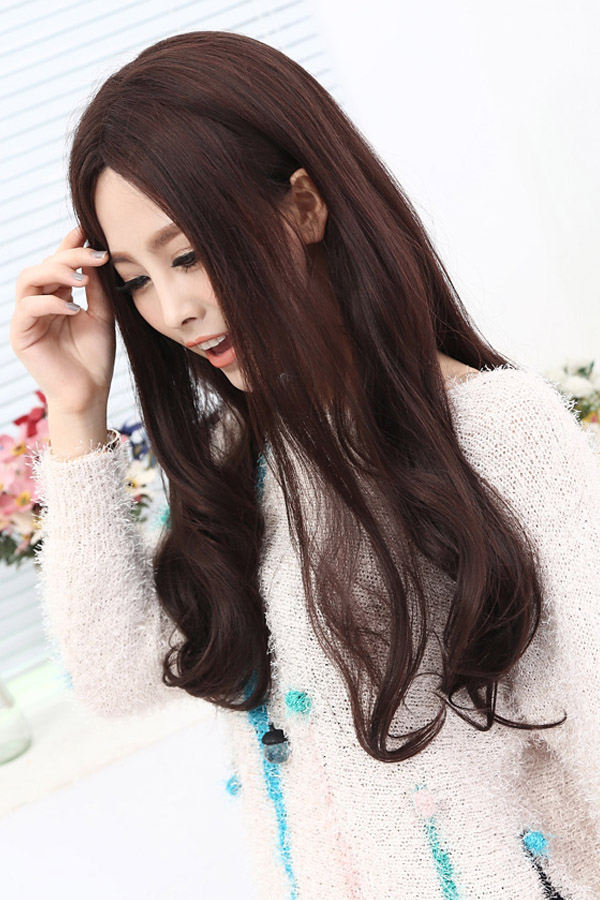 20% Human Hair Handmade Wavy Long Wig - Click Image to Close