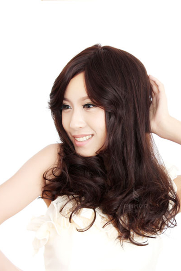 Feminine Handmade 100% Human Hair Wavy Wig - Click Image to Close