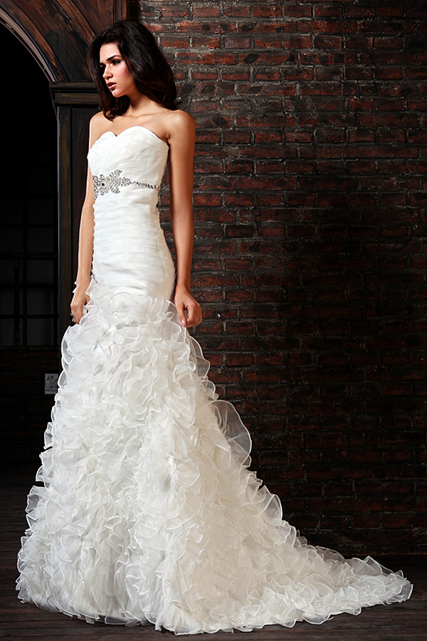 Strapless Ruffle Mermaid Wedding Gown with Brush Train - Click Image to Close