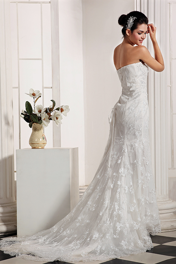 Glamorou Strapless Lace Mermaid Wedding Gown - Click Image to Close