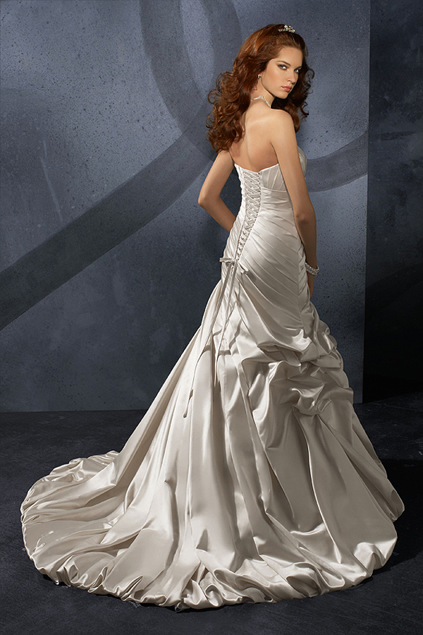 Court Train Satin Ivory Wedding Gown - Click Image to Close