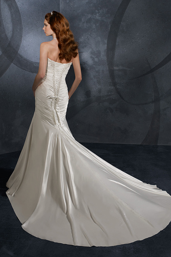 Court Train Satin Mermaid Wedding Gown - Click Image to Close
