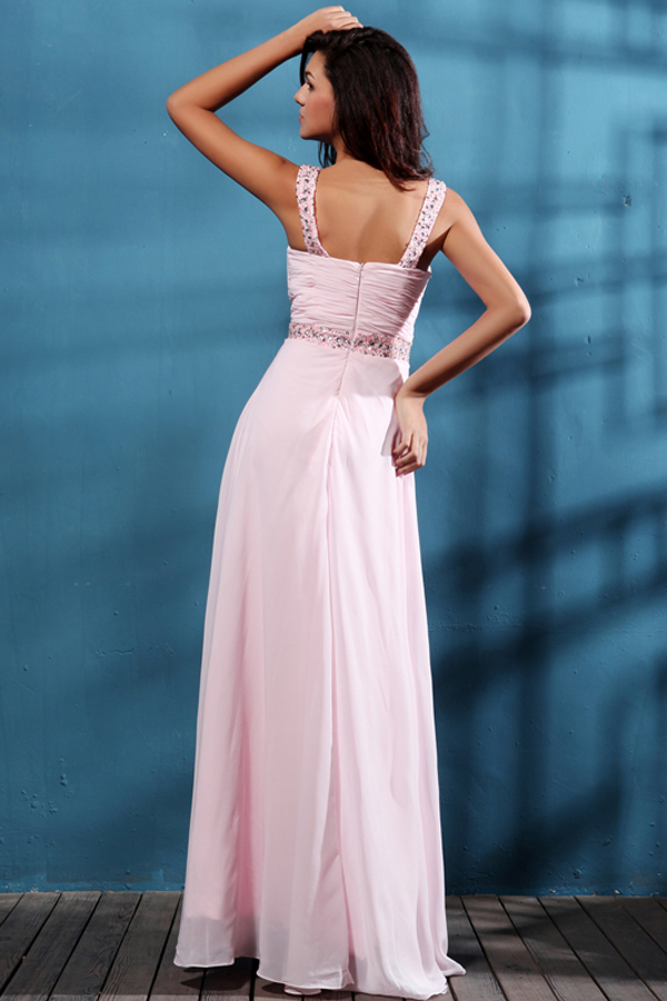 Floor Length Sweetheart Pink Chiffon Prom Dress - Click Image to Close