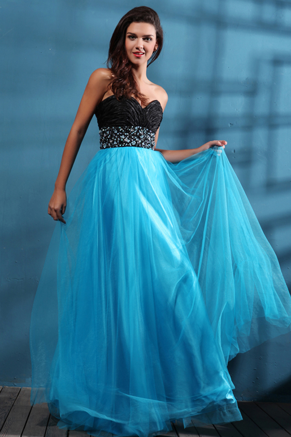 Sweetheart Floor-Length Azure Tulle Prom Dress - Click Image to Close