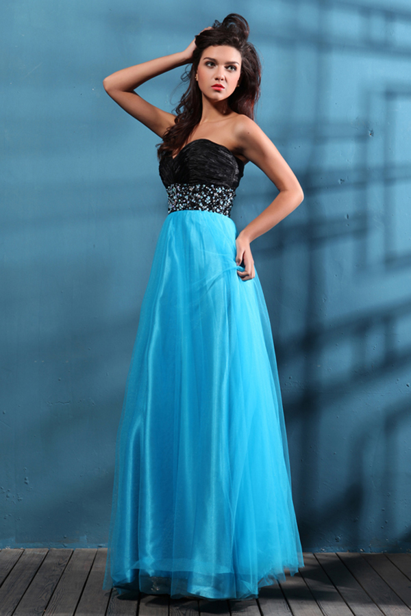 Sweetheart Floor-Length Azure Tulle Prom Dress - Click Image to Close