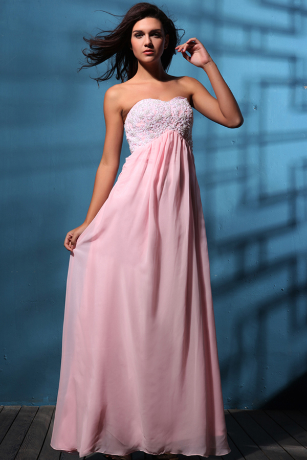 Adorable Pink Strapless Floor Length Prom Dress - Click Image to Close