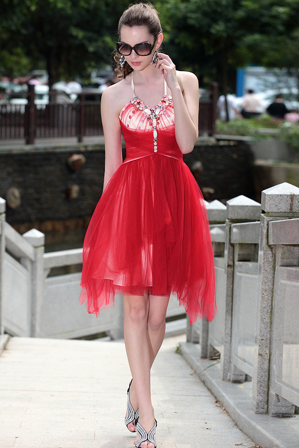 Flirty Knee Length Tulle Halter Dress - Click Image to Close
