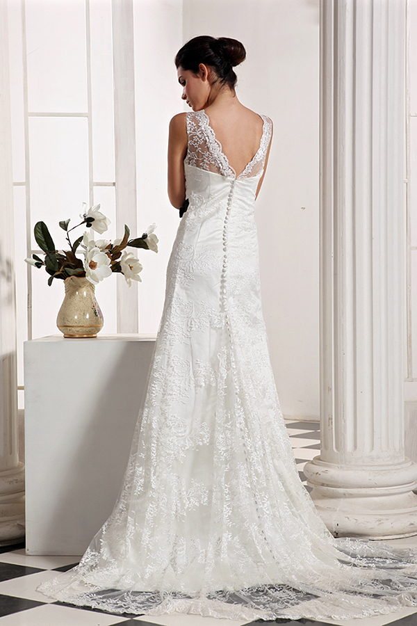 Graceful V-neck Lace Wedding Dress - Click Image to Close