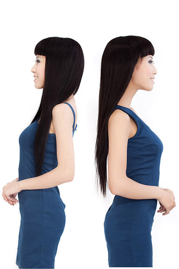 Sexy 80% Human Hair Straight Long Wig - Click Image to Close