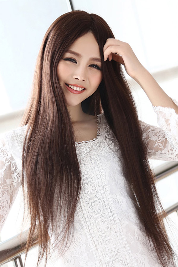 20% Human Hair Handmade Straight Long Wig - Click Image to Close