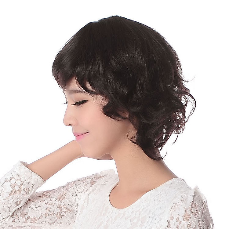 Feminine 100% Human Hair Short Curly Wig - Click Image to Close