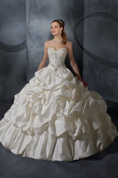 Brush Train Floral Satin Ivory Wedding Gown