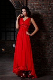 Super Deluxe V-neck Red Formal Evening Gown