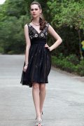 Beaded V-neck Knee Length Chiffon Dress
