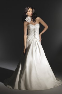 Court Train Satin Ivory Wedding Gown