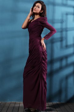 Feminine One Shoulder Long Sleeve Evening Dress