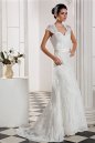 Enchanting Short Sleeve Lace Wedding Gown with Brush Train