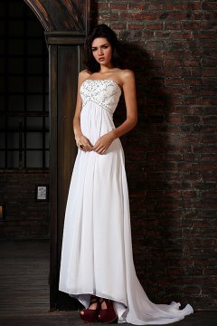 Royal Strapless Chiffon Wedding Dress with Brush Train