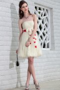 Sassy Strapless Knee Length Rosettes Prom Dress