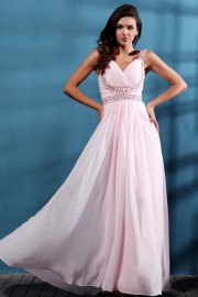Floor Length Sweetheart Pink Chiffon Prom Dress